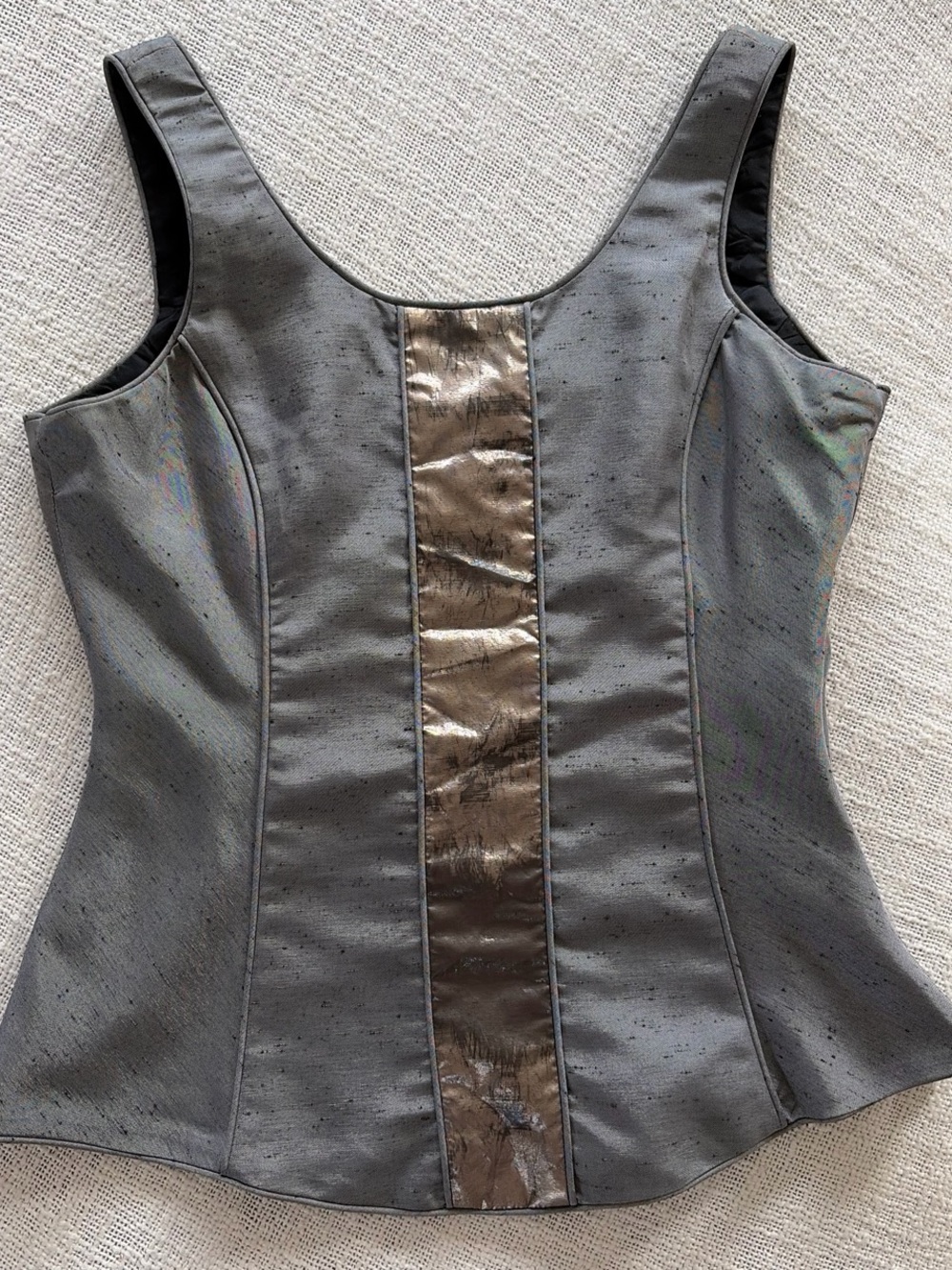 Gray Metallic Panel Bustier Corset Vintage Top